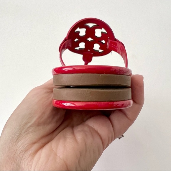 TORY BURCH | Miller Bright Rainbow Ruby Red Patent Leather Sandal Flip Flop 8 - Picture 7 of 14